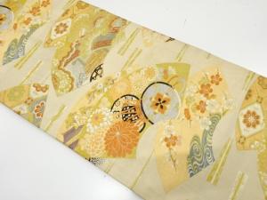 アンティーク　地紙に鼓・橋・花・古典柄織り出し丸帯（材料）